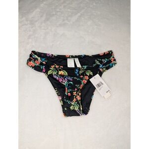 Sunshine 79 Black Floral Ruched Hipster Bikini Bottom SN4HH90-BLK Size 2